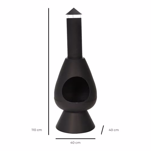 Jack Stonehouse Large Modern Outdoor Fire Chiminea Log Burner in Black, Height: 110 cm – 2