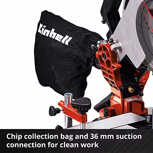 Einhell Power X-Change 18V Cordless Mitre Saw with Work Table, 3000 RPM, Black, Yellow and Red – 6