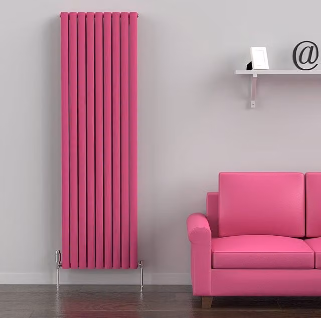 Lux Heat Oval Coloured Vertical Radiator in Barbie Pink, H 180 cm x W 54 cm