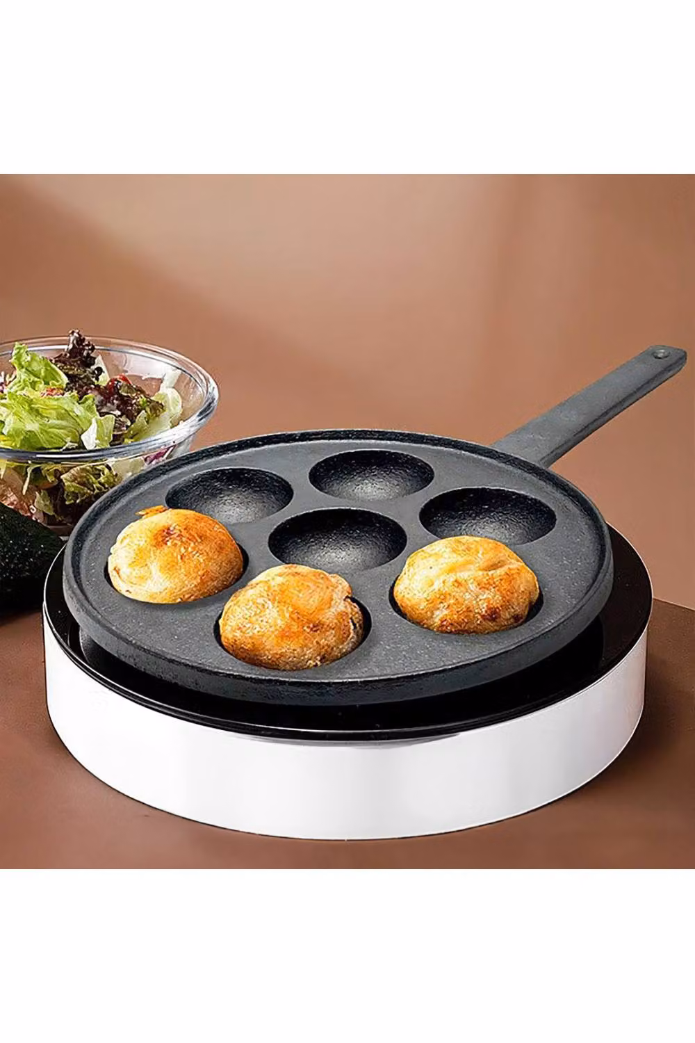 Living and Home Black Cast Iron 7-Hole Aebleskiver and Takoyaki Frying Pan Skillet – 4