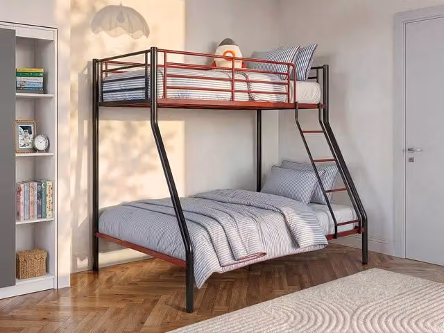 Vente-unique Metal Bunk Beds in Black and Red, Double Size, W/D/H: 140 x 90 x 163 cm – 1