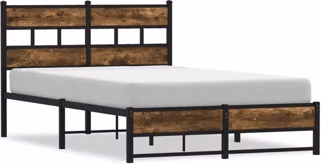 Berkfield Home Metal Bed Frame in Smoked Oak Brown, W/D/H: 120 x 200 cm