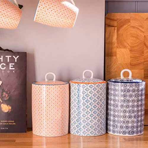 Nicola Spring Floral Patterned Airtight Ceramic Kitchen Canister, 1 l, Blue or Orange – 4