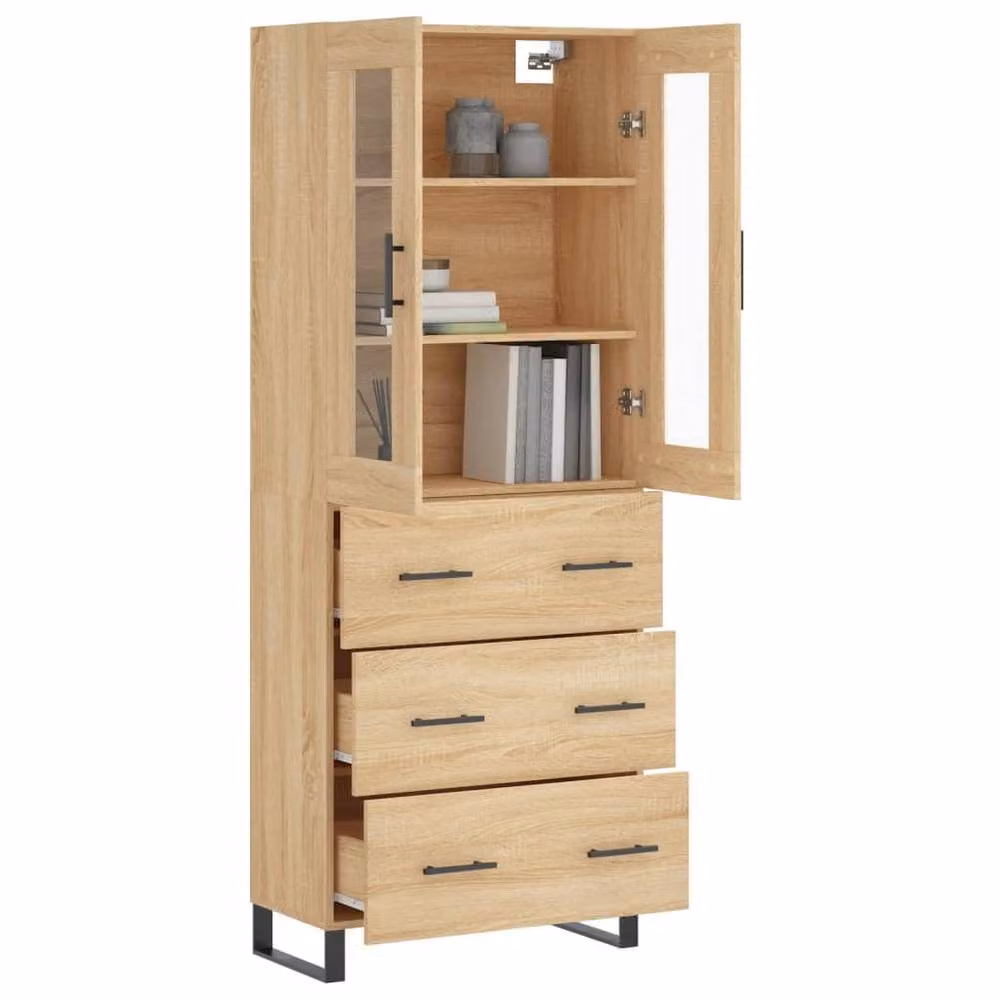 Berkfield Home Sonoma Oak Highboard in Light Brown, W/D/H: 69.5 x 34 x 180 cm – 2