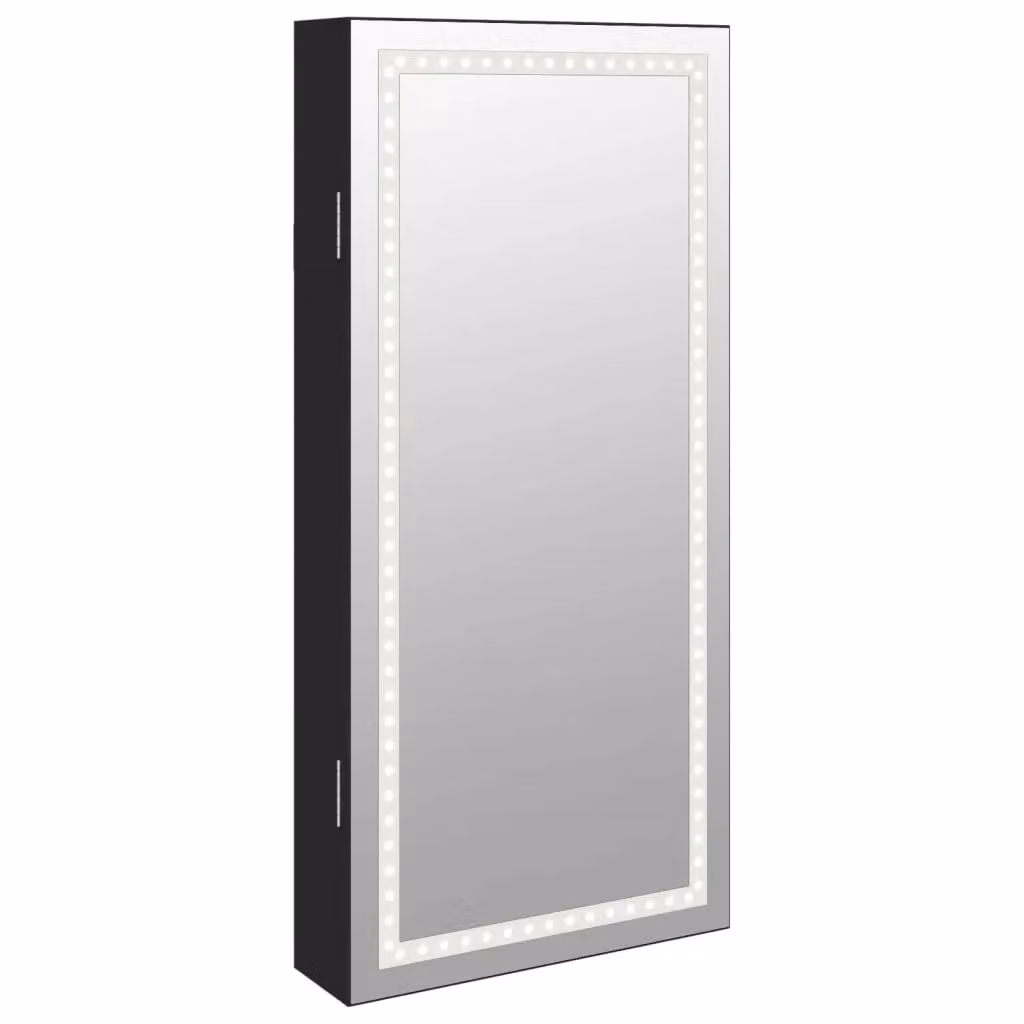 Berkfield Home Modern Wall Mounted Mirror Jewellery Cabinet with LED Lights in Matt Black – 2