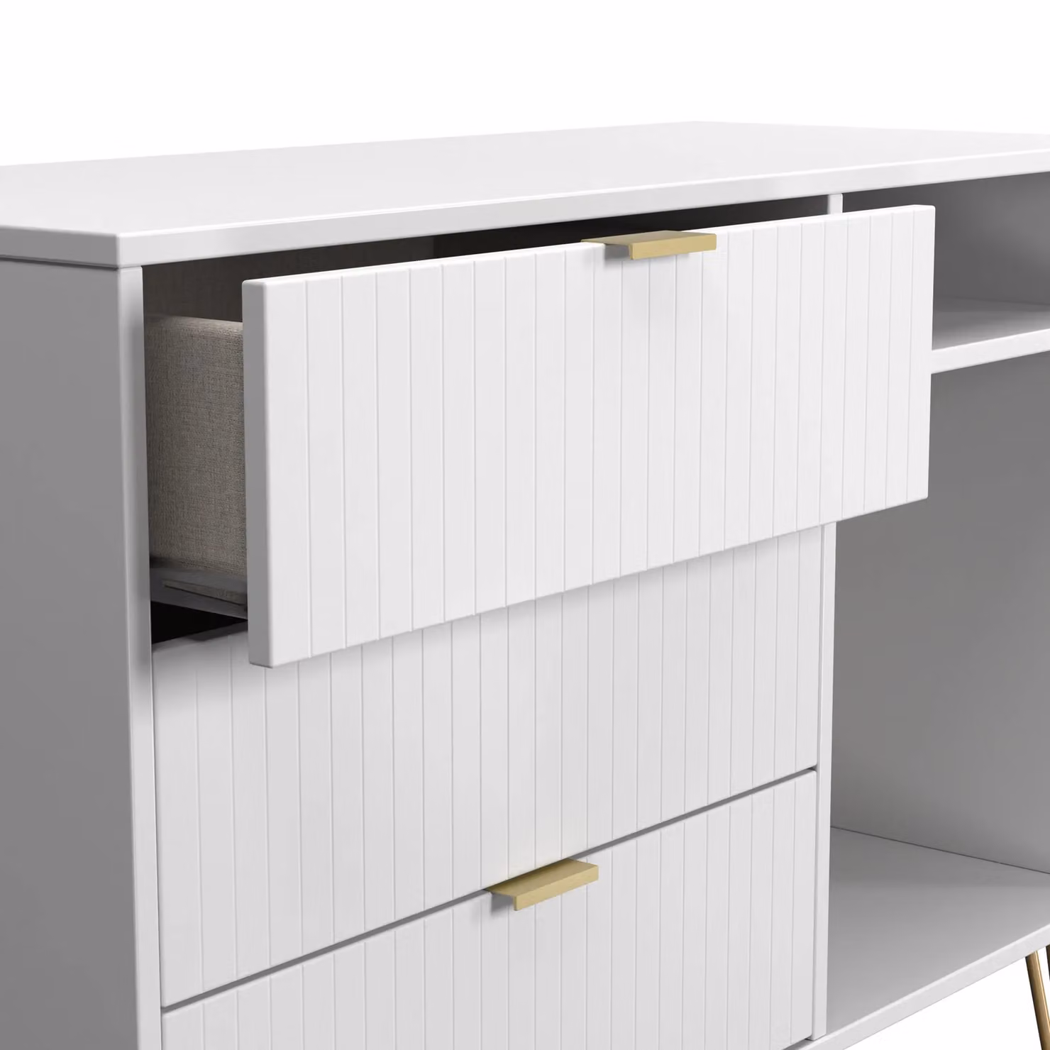 Ready Assembled 2 U Bexley 3 Drawer TV Unit in White and Gold – 2
