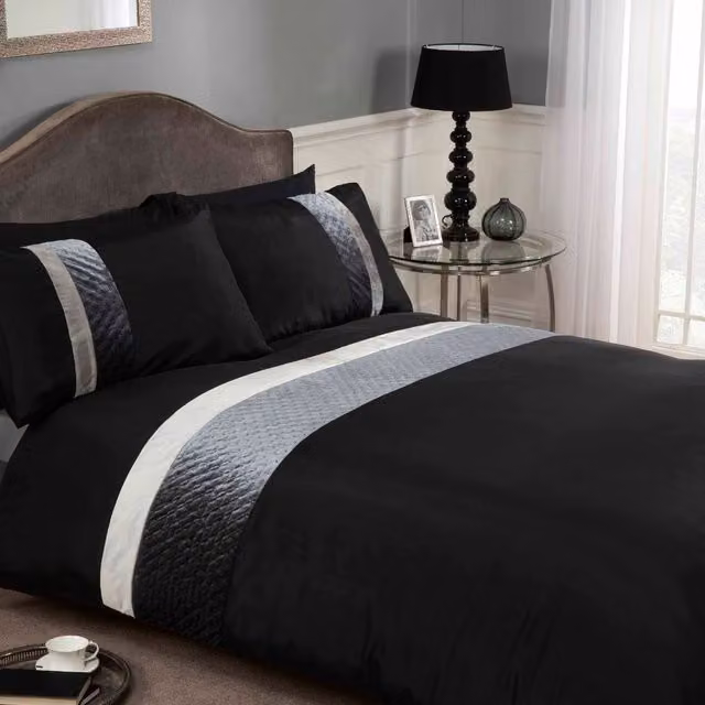 Rapport Home Deco Polycotton Duvet Cover and Pillowcase Set in Black, W: 200 cm x D: 200 cm