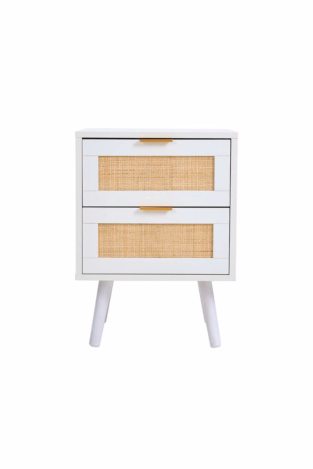 H&O Direct Set of 2 Modern White Rattan and Metal Bedside Tables – 3