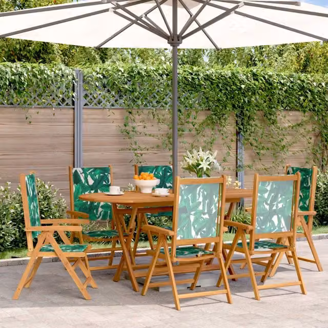 Berkfield Home Set of 6 Reclining Garden Chairs in Green Fabric and Acacia Wood – 1