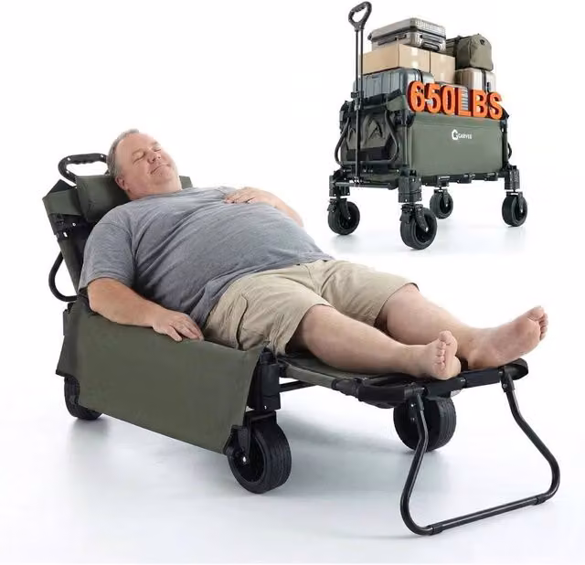 VOGREX 2-in-1 Portable Trolley Wagon with Seat and 295kg Capacity in Green and Multicolour – 1