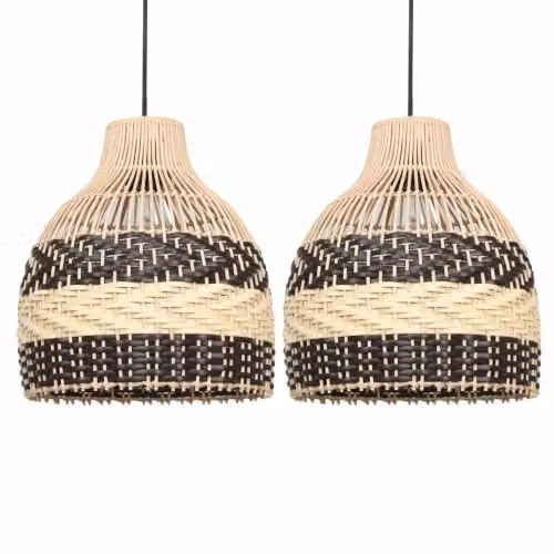 First Choice Lighting Tanya Set of 2 Natural Rattan Mix Round Easy Fit Pendant Lightshades in Brown – 4