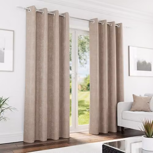 Enhanced Living Sand Chenille 100% Blackout Thermal Eyelet Curtains, Width: 229 cm, Drop: 274 cm – 1