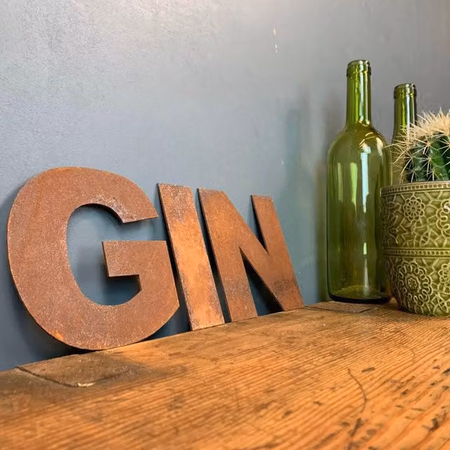 RW Norfolk Vintage Metal GIN Sign, Brown, Height: 12.7 cm