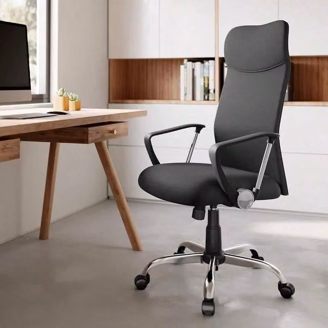 SONGMICS Ergonomic Swivel Office Chair with Armrests and Headrest, Black Polyester Fabric