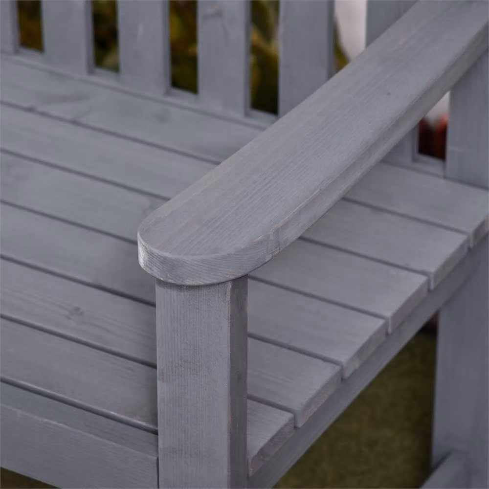 NESTLUNE Grey Wooden 2 Seater Slatted Garden Bench – 3