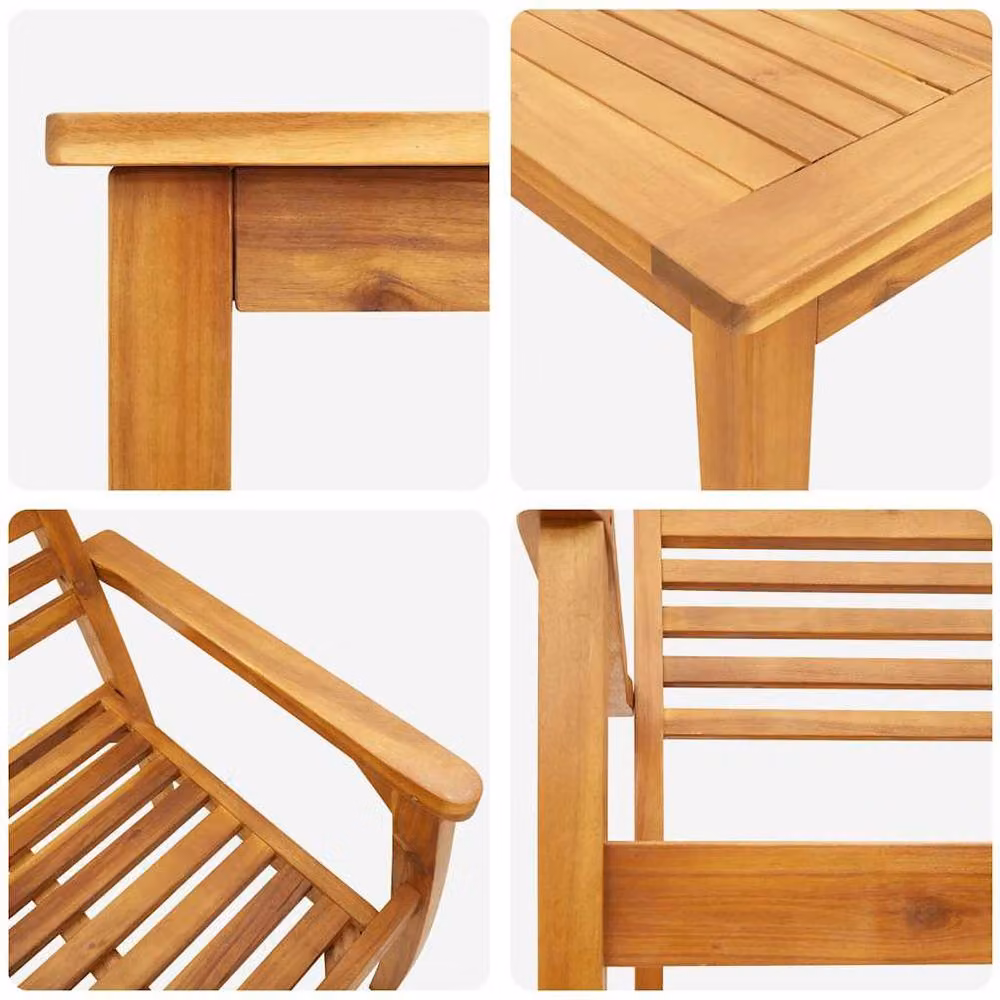 Berkfield Home 5-Piece Garden Dining Set in Brown Oiled Solid Acacia Wood – 4
