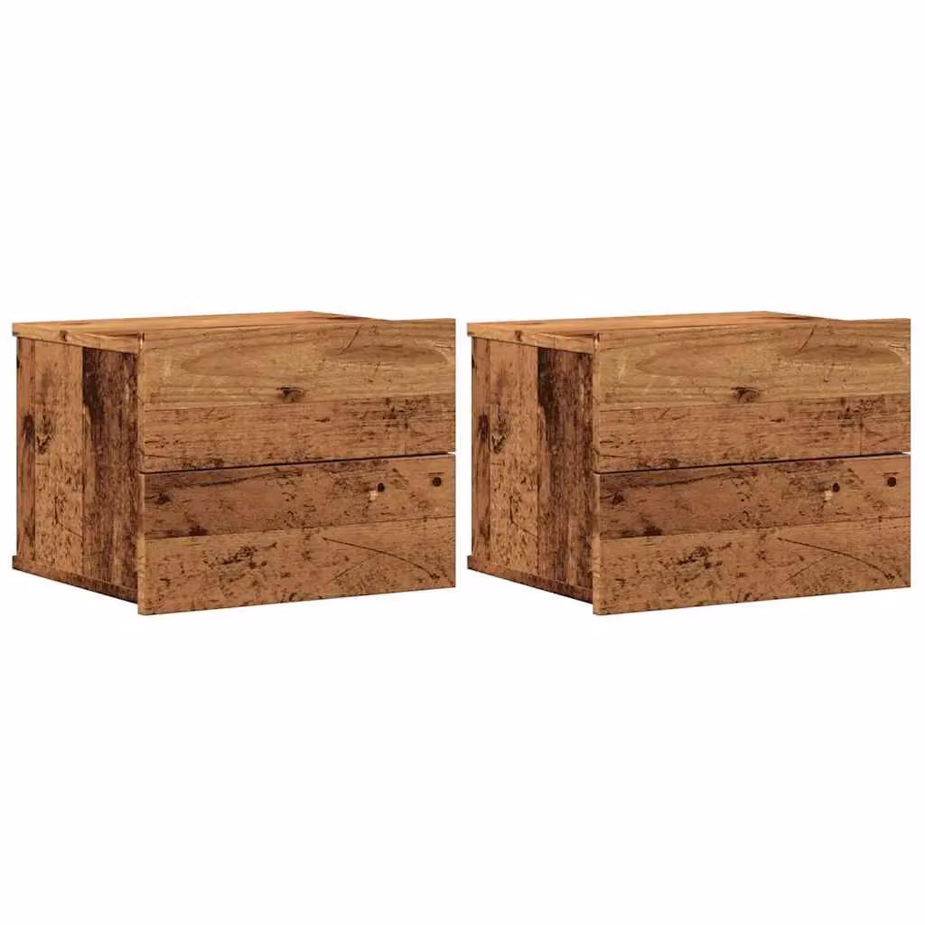 Berkfield Home Set of 2 Wall-mounted Bedside Cabinets in Brown Old Wood, W/D/H: 40 x 32 x 30 cm – 2