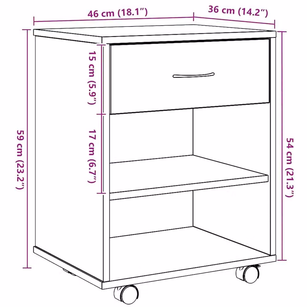 Berkfield Home Artisan Oak Rolling Cabinet in Brown, W/D/H: 46 x 36 x 59 cm – 4