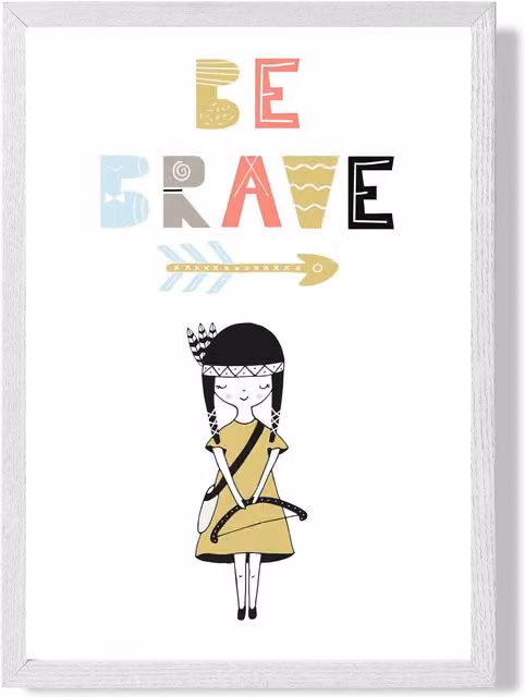 ARTZE Be Brave Little Scandi Quote Framed Print, Pale Blue and Multicolour, White Frame, A4
