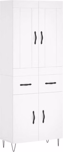 Berkfield Home Modern White Highboard with Hinged Doors, W/D/H: 69.5 x 34 x 180 cm