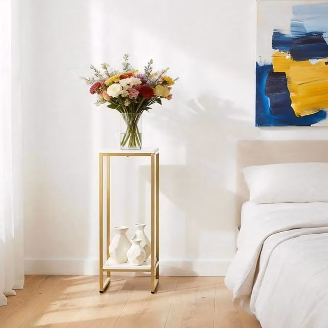 EONLION 2 Tier Metal Plant Stand in White and Gold, Height: 75.8 cm