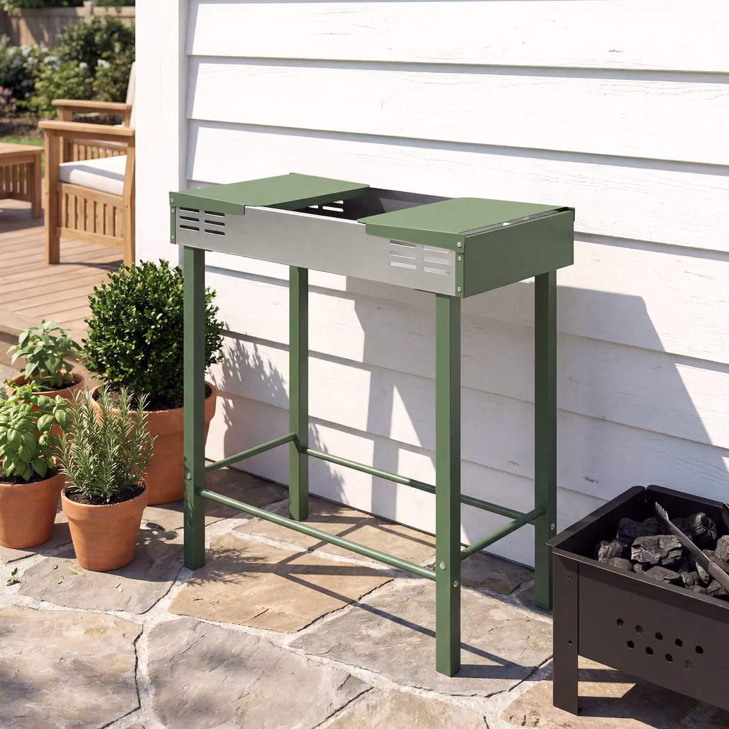 Outsunny Charcoal Rotisserie BBQ Grill with Stainless Steel Spit Roaster and Side Shelves, Dark Green, W/D/H: 118 x 90 x 90 cm – 8