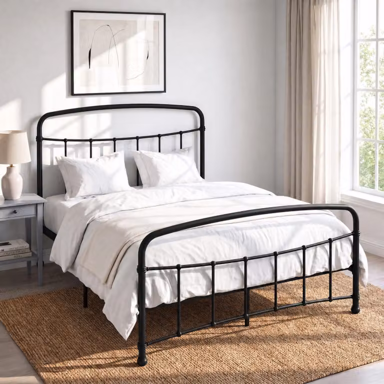 Arcforge Metal Bed Frame with Curved Headboard in Black, W/D/H: 90 x 190 cm