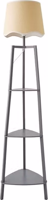 Hiru 3 Tier Shelf Floor Lamp with Scallop Shade in White