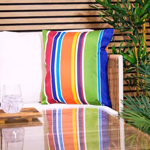 ICON Multicolour Striped Waterproof Indoor and Outdoor Square Cushion Set of 4, W/D/H: 43 x 43 x 43 cm – 5