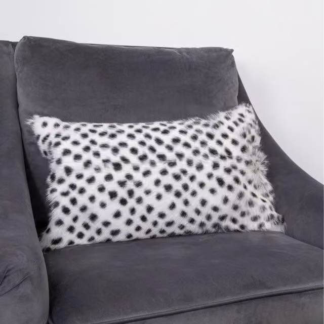 Native Natural Dotted Goatskin Cushion, Black and White, Diameter: 30 cm