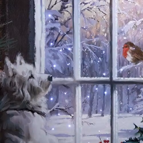 Samuel ALEXANDER Battery Operated Light Up Fibre Optic Christmas Dog and Robin Multicolour Canvas Wall Art W: 40 cm, H: 30 cm – 4