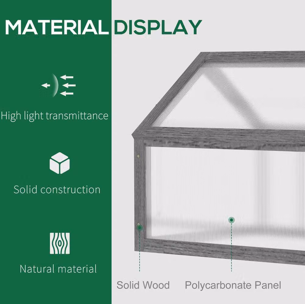 STILVORA Grey Wooden Garden Cold Frame Greenhouse with Transparent Polycarbonate Cover, W/D/H: 90 x 52 x 90 cm – 3