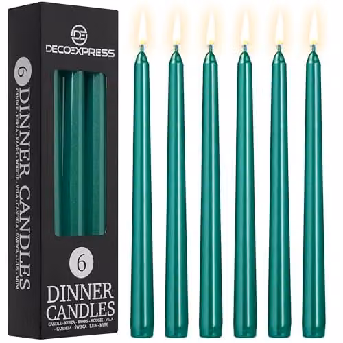 Deco Express Set of 6 Classic Unscented Taper Candles in Green – 1