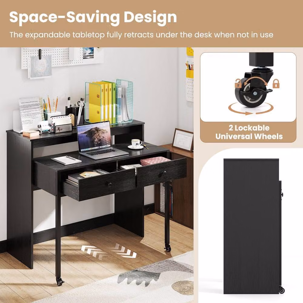 Costway Extendable Computer Desk with Drawers in Black – 7