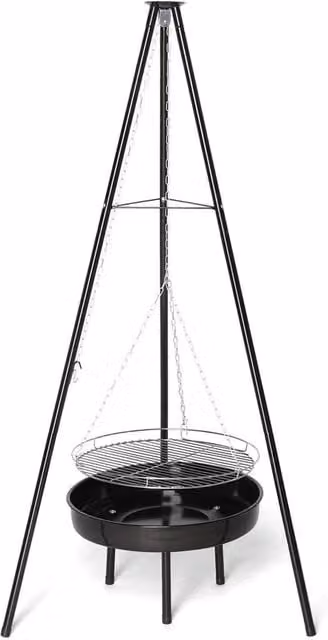NESTLUNE Adjustable Height Black Metal Garden Campfire Tripod BBQ Fire Bowl with Grate for Charcoal Cooking, H: 155 cm – 1