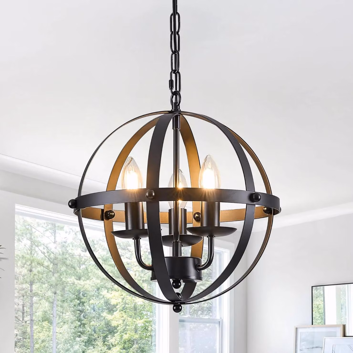 Garwarm Industrial Globe Pendant Light, Black Metal Spherical Vintage Chandelier with Transparent Shade – 2