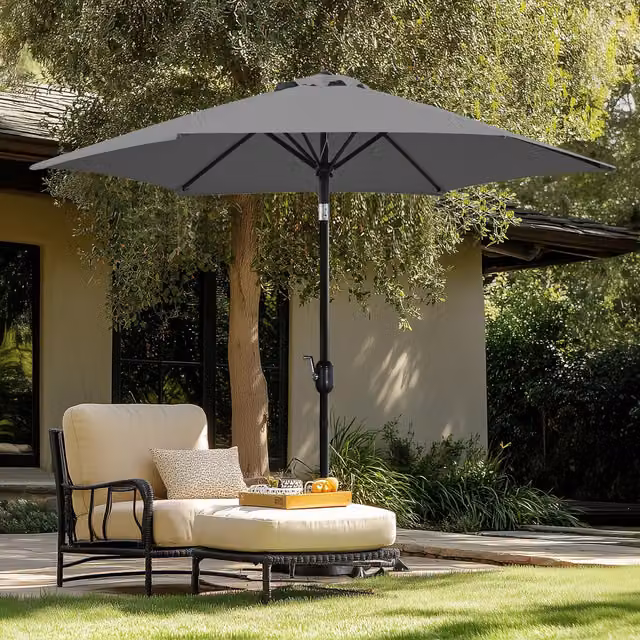 Yaheetech Grey Patio Umbrella with 6 Ribs, Diameter: 270 cm