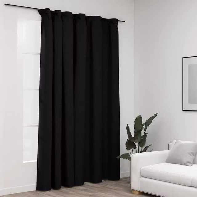 Berkfield Linen-Look Blackout Curtain with Hooks, Anthracite, W: 290 cm, H: 245 cm