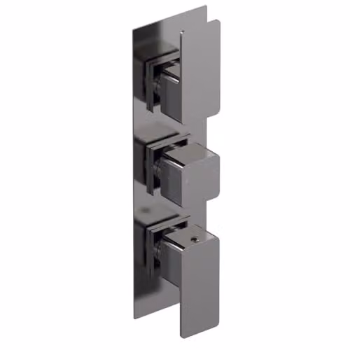nuie Windon Modern Square Concealed Triple Thermostatic Shower Valve with Two Outlets, Brushed Pewter