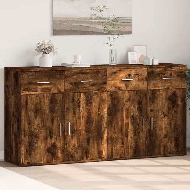 Berkfield Home Set of 2 Modern Smoked Oak Sideboards in Brown, W/D/H: 79 x 38 x 80 cm – 1