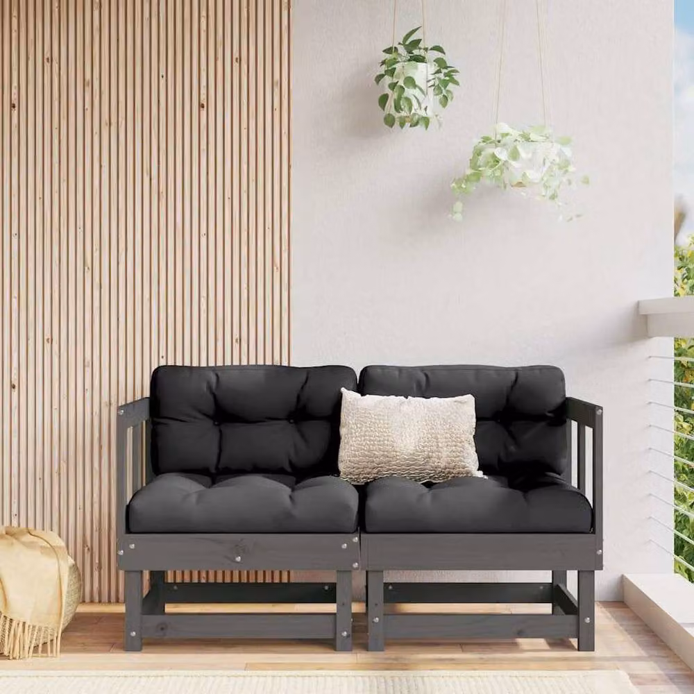 Berkfield Home Beautiful L-Shape Corner Garden Sofa Set in Grey with Cushions and Solid Pine Wood Frame – 1
