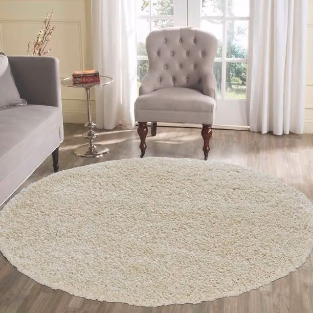 Desire Rugs Plain White Fluffy Shaggy Square Area Rug, W/D: 120 x 120 cm