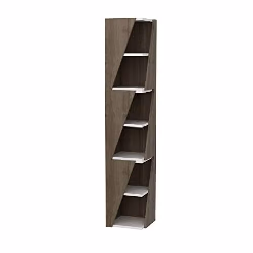 DECOROTIKA Arrow 6-tier Corner Bookcase and Shelving Unit in Walnut and Black