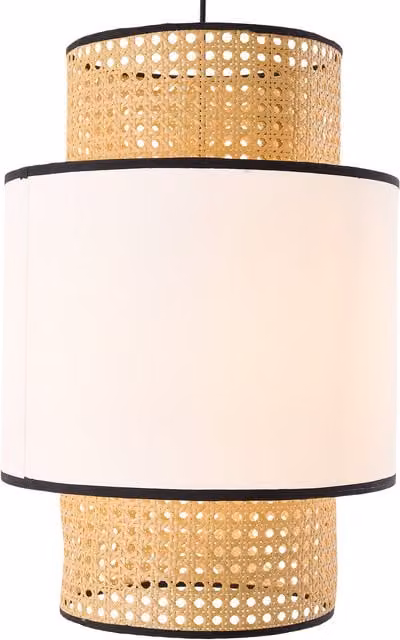 Livingandhome Scandinavian Bamboo and Rattan Woven Suspended Pendant Light in White and Wood