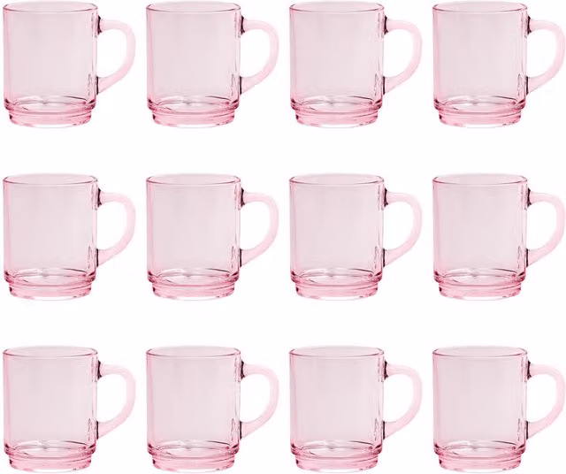 Duralex Versailles Glass Coffee Mugs, 260ml, Pack of 12, Pink