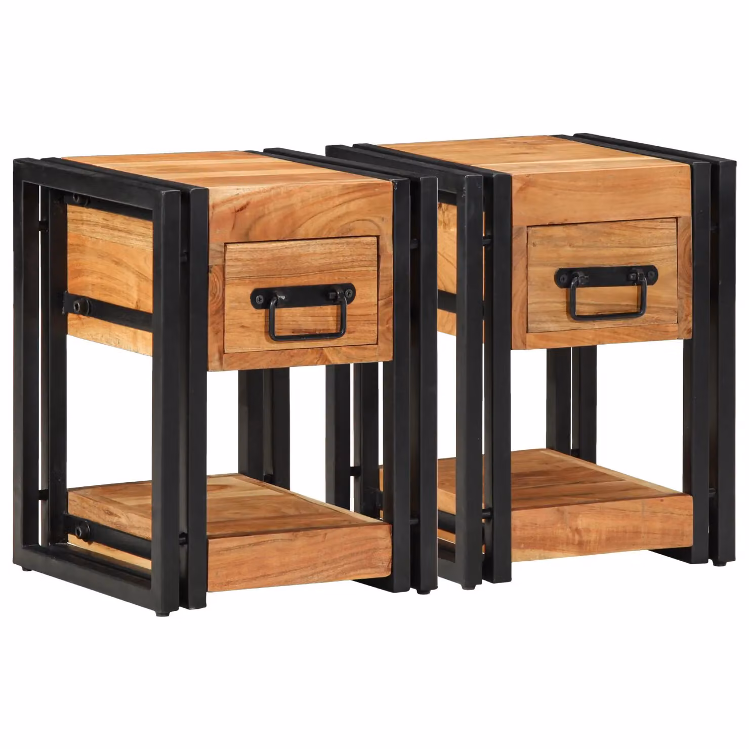 Berkfield Home Set of 2 Modern Acacia Wood Nightstands in Brown, W/D/H: 30 x 30 x 40 cm – 2