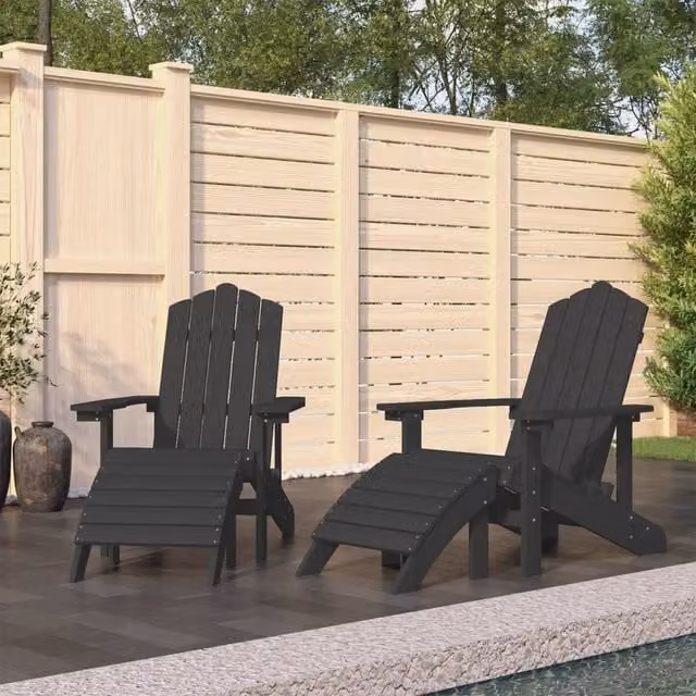Berkfield Home Garden Adirondack Chairs with Footstools, 2 Piece Set, Anthracite Black HDPE Composite – 1