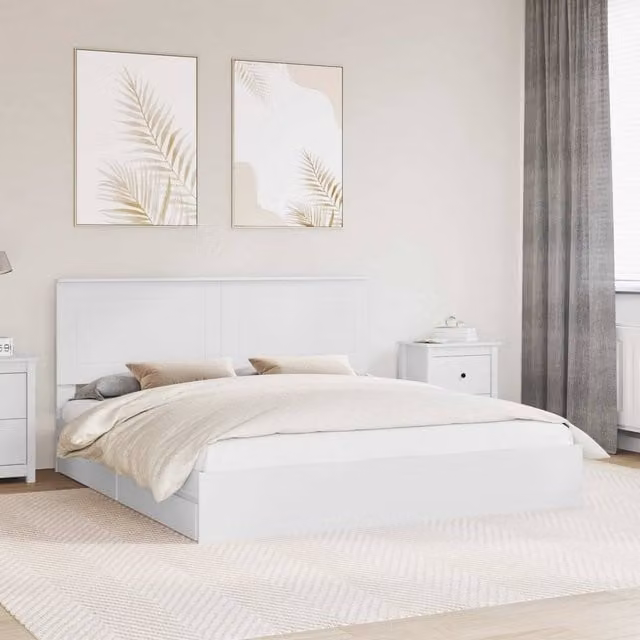 Berkfield Home White Engineered Wood Storage Bed with Headboard and Drawers W/D/H: 180 x 200 cm
