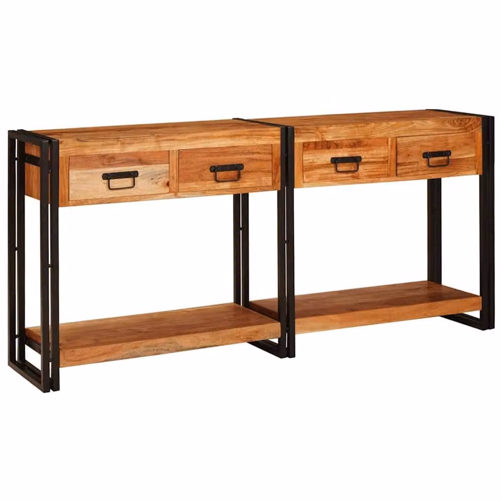 Berkfield Home Set of 2 Rustic Brown Solid Acacia Wood Console Tables, W/D/H: 160 x 33 x 75 cm – 2
