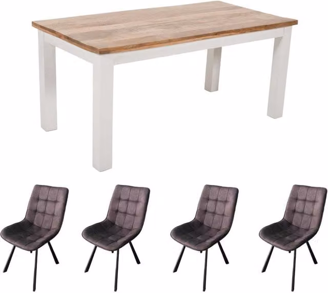 IH Design Bianco Mango Wood Dining Table and 4 Chairs Set in White, Black or Grey, W: 170 cm, H: 76 cm